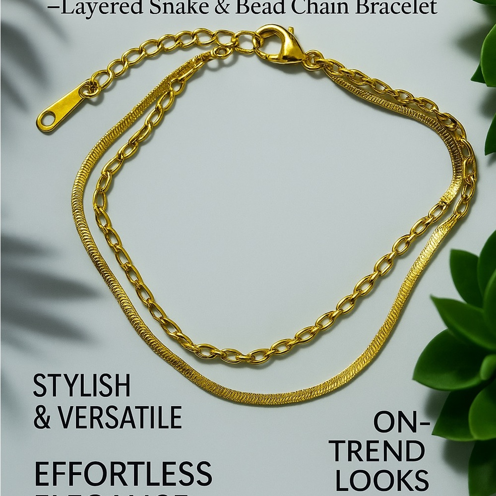 Gold Layered Snake & Bead Chain Bracelet